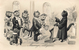 ANIMAUX - Chats - Chats Humanisés - Mariage Religieux - Illustration En Relief - Non Divisé - Carte Postale Ancienne - Katzen