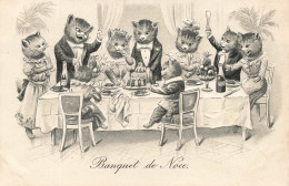 ANIMAUX - Chats - Chats Humanisés - Banquet De Noce - Illustration En Relief - Dos Non Divisé - Carte Postale Ancienne - Chats