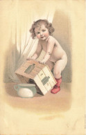 ILLUSTRATEUR NON SIGNE - Bébé Tout Nu - Pot De Chambre - Caisson En Bois - Relief - Carte Postale Ancienne - Non Classés