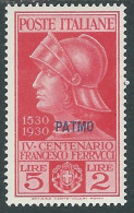 1930 EGEO PATMO FERRUCCI 5 LIRE MH * - I45-5 - Egeo (Patmo)