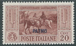 1932 EGEO PATMO GARIBALDI 20 CENT MH * - I45-8 - Egeo (Patmo)