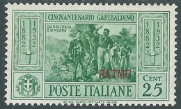 1932 EGEO PATMO GARIBALDI 25 CENT MH * - I45-8 - Egée (Patmo)