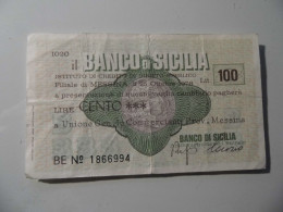 Miniassegno "BANCO DI SICILIA LIT. 100" - [10] Cheques Y Mini-cheques