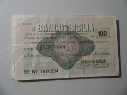 Miniassegno "BANCO DI SICILIA LIT. 100" - [10] Assegni E Miniassegni