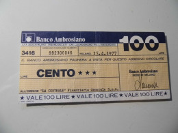 Miniassegno "BANCO AMBROSIANO LIT. 100" - [10] Checks And Mini-checks