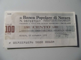 Miniassegno "BANCA POPOLARE DI NOVARA LIT. 100" - [10] Cheques Y Mini-cheques