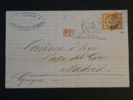 DD0  FRANCE  TRES BELLE  LETTRE 1873  ETOILE DE PARIS N°4 A MADRID ESPANA +CERES 40C  +AFF. INTERESSANT + - 1849-1876: Période Classique