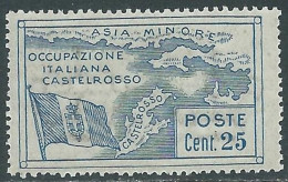 1923 CASTELROSSO OCCUPAZIONE DELL'ISOLA 25 CENT MNH ** - I30-3 - Castelrosso