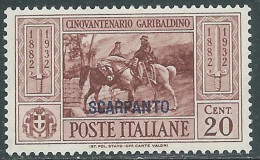 1932 EGEO SCARPANTO GARIBALDI 20 CENT MNH ** - I31-2 - Aegean (Scarpanto)