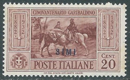 1932 EGEO SIMI GARIBALDI 20 CENT MNH ** - I31-3 - Egeo (Simi)