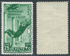 1934 EMISSIONI GENERALI POSTA AEREA MONDIALI DI CALCIO 25 LIRE MNH ** - I38-8 - General Issues