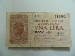 "BIGLIETTO DI STATO A CORSO LEGALE UNA LIRA" 1944 - Otros & Sin Clasificación