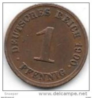 *empire 1 Pfennig 1900  J Km 10    Vf+ - 1 Pfennig