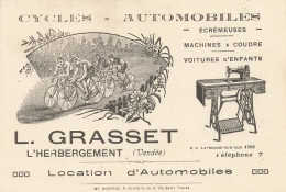 L'herbergement * Cycles Automobiles Machine à Coudre L. GRASSET * Carte De Visite Ancienne Illustrée - Altri & Non Classificati