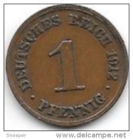 *empire 1 Pfennig 1912  D  Km 10   Xf - 1 Pfennig