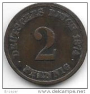 Empire 2 Pfennig 1874  C   Km 2    Fr+ - 2 Pfennig