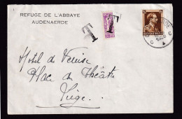 DDFF 389 -- Enveloppe TP Col Ouvert OUDENARDE 1935 - Taxée à LIEGE 10 C (RARE Petit Sceau 20 C Coupé En 2) - Briefe U. Dokumente