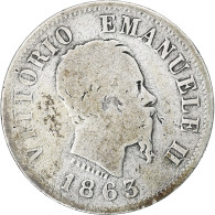 Monnaie, Italie, Vittorio Emanuele II, 50 Centesimi, 1863, Milan, TB, Argent - 1861-1878 : Victor Emmanuel II.