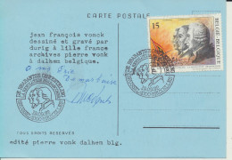 TIMBRE BELGE POSE SUR UNE CARTE POSTALE SOUVENIR "JEAN-FRANCOIS VONCK "      1992. - Herdenkingskaarten - Gezamelijke Uitgaven [HK]