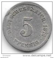 *germany Empire 5 Pfennig 1876 D  Km 3   Fr+ - 5 Pfennig