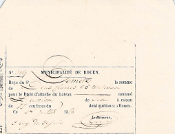 VIEUX PAPIERS NORMANDIE  76 SEINE MARITIME ROUEN RECU DROIT D ATTACHE BATEAU UNION 1 JUILLET 1856 - Seals Of Generality
