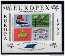 STATI UNITI D'AMERICA U.S.A. NEW YORK - FOGLIETTO SOUVENIR STAMPS SHEET - EUROPEX 1962 - Blocs-feuillets