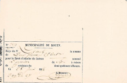 VIEUX PAPIERS NORMANDIE  76 SEINE MARITIME ROUEN RECU DROIT D ATTACHE BATEAU UNION 28 JUIN 1856 - Seals Of Generality