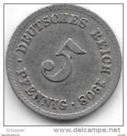 Empire 5 Pfennig 1908  F  Km 11    Xf - 5 Pfennig