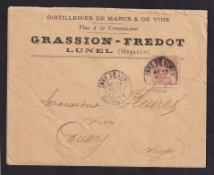 DDFF 408 -- ALCOOLS De FRANCE - Enveloppe TP Mouchon LUNEL 1901 - Entete Distillerie Grassion-Fredot - Vins & Alcools