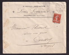 DDFF 410 -- ALCOOLS De FRANCE - Enveloppe TP Semeuse AILLEVILLERS 1912 - Entete Distillateur Louis Lemercier - Vins & Alcools