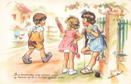 Germaine BOURET * Cpa Illustrateur * Enfants * Fillettes Tricot - Bouret, Germaine