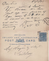 NEW ZEALAND 1895 POSTCARD SENT TO FIELDING - Covers & Documents