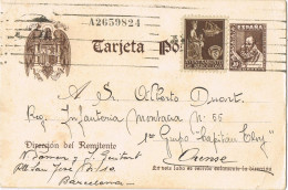 53209. Entero Postal BARCELONA 1940. Cervantes. Guerra Civil, Sin CENSURA, Sello Recargo Exposicion. MILITAR - 1931-....