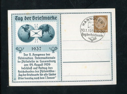 "DEUTSCHES REICH" 1937, Privat-Sonderpostkarte "Tag Der Briefmarke" SSt. "HANNOVER" (4304) - Private Postal Stationery