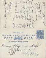 NEW ZEALAND 1895 POSTCARD SENT TO FIELDING - Cartas & Documentos