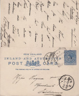 NEW ZEALAND 1895 POSTCARD SENT TO FIELDING - Storia Postale