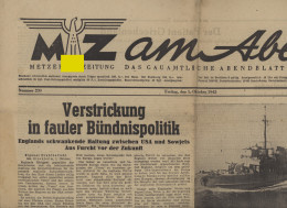 ° METZER ZEITUNG ° METZ ° Journal Messin Du 1er Octobre 1943 ° - Otros & Sin Clasificación