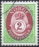 NORWAY 1992 Posthorn. 2Kr Green & Brownish Purple - Gebraucht