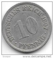 *empire 10 Pfennig 1907 F  Km 12  Vf+ - 10 Pfennig