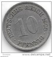 *empire 10 Pfennig 1908 F  Km 12  Vf+ - 10 Pfennig