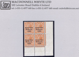 Ireland 1922-23 Thom Saorstát 3-line Overprint In Blue-black On 2d Orange, Corner Block Of 4 Mint Unmounted - Nuevos