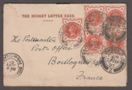 1897 "The Budget Letter Card" Privately Printed Postal Stationery Sent To France With 1887 1/2d Vermilion Jubilees - Covers & Documents