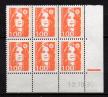 Coin Daté - YT N° 2620** Marianne De Briat 1,00 F  Orange - Bloc De 6 Timbres - Daté Du 12-10-90 - 1980-1989