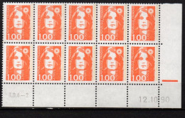 Coin Daté - YT N° 2620** Marianne De Briat 1,00 F  Orange - Bloc De 10 Timbres - Daté Du 12-10-90 - 1980-1989