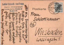 ! 1949 Postkarte Aus Berlin Wilmersdorf , Autograph Lothar Schenck - Von Trapp , Bühnenbildner, Theater - Briefe U. Dokumente