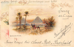 CPA EGYPTE SOUVENIR DES PYRAMIDES DE GIZEH  1900  Cachet Paquebot Au Verso - Pyramids