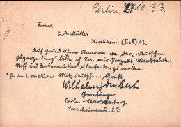 ! 1933 Ganzsache Aus Berlin Charlottenburg , Autograph Wilhelm Gombert, Opernsänger - Sänger Und Musiker