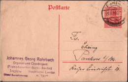 ! 1920 Ganzsache Aus Berlin Treptow, Baumschulenweg, Autograph Johannes Georg Rohrbach , Organist, Orgue, Chordirigent - Cartas & Documentos