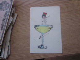 Pin Ups Girl Cartoon With Champagne Hour Old Postcards - Pin-Ups