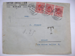 Cover 1927 Bakar ( Buccari, Kingdom Of SHS) To Milano (Italy), 3x 1 D, Taxe Postage Due Segnatasse 1 L., 5 + 2x10 Ct. - Segnatasse
